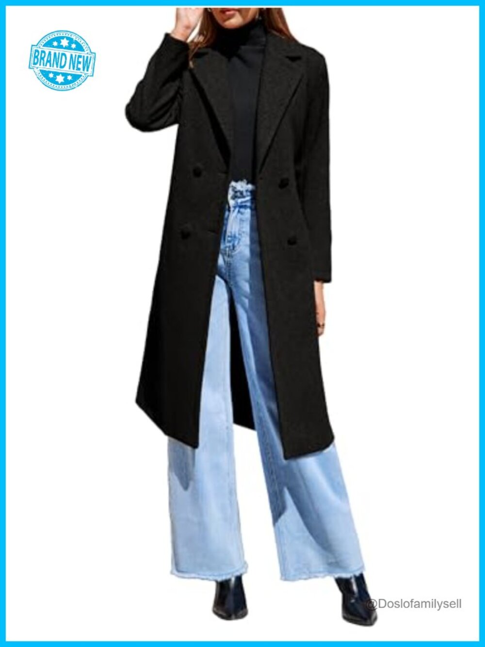 Women's Winter Double Breasted Pea Coat Long Overcoat with Belt